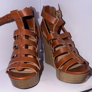 Brown Strappy Wedge Sandals